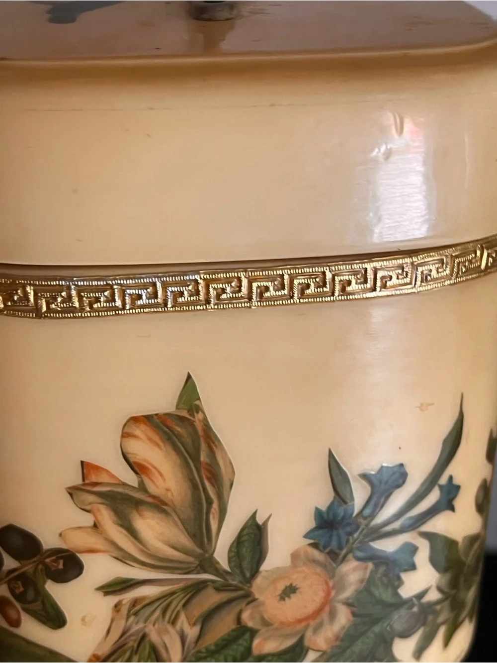 Vintage Cream Floral Vanity Bag with Gold Accents